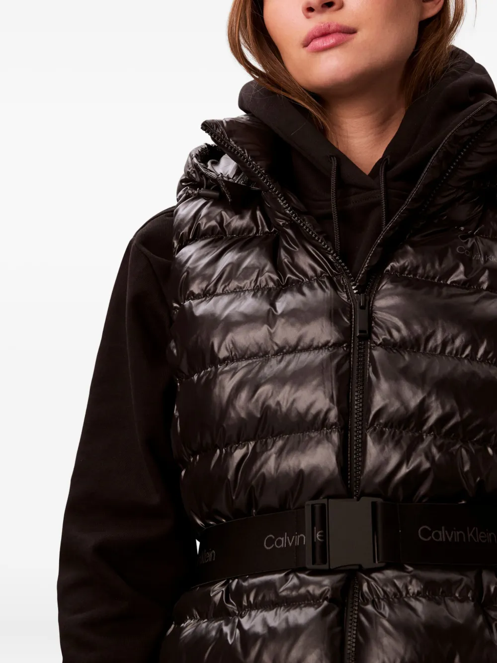 Calvin Klein Gilet met capuchon en ceintuur Zwart