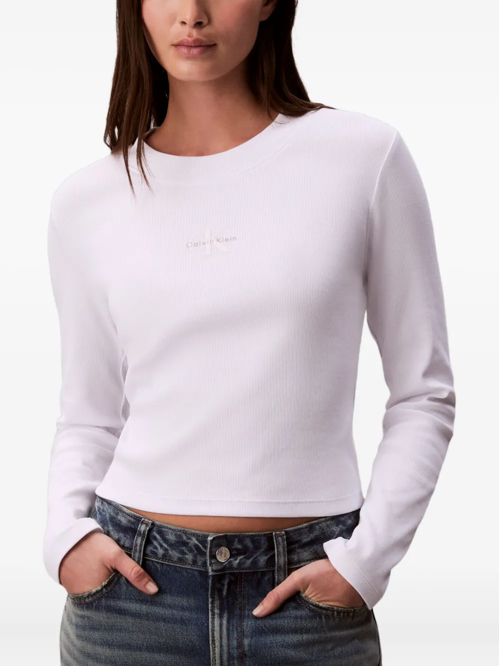 Calvin Klein Jeans long-sleeved ribbed top | White | Image 1