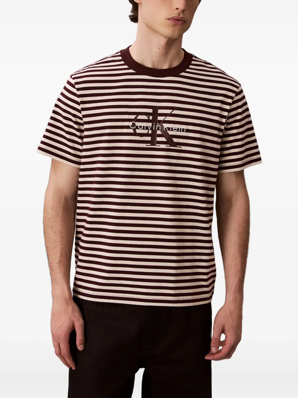 Calvin Klein Jeans Est.1978 Logo-print Striped T-shirt In Brown