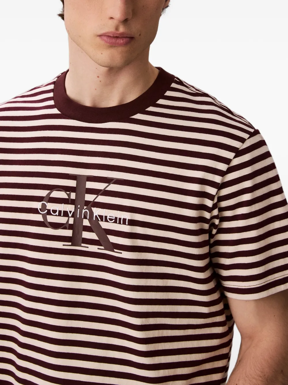Calvin Klein Jeans Est.1978 Logo-print Striped T-shirt In Brown