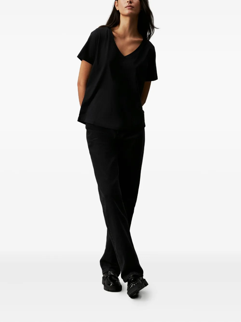 Calvin Klein V-neck Short-sleeve T-shirt In Black