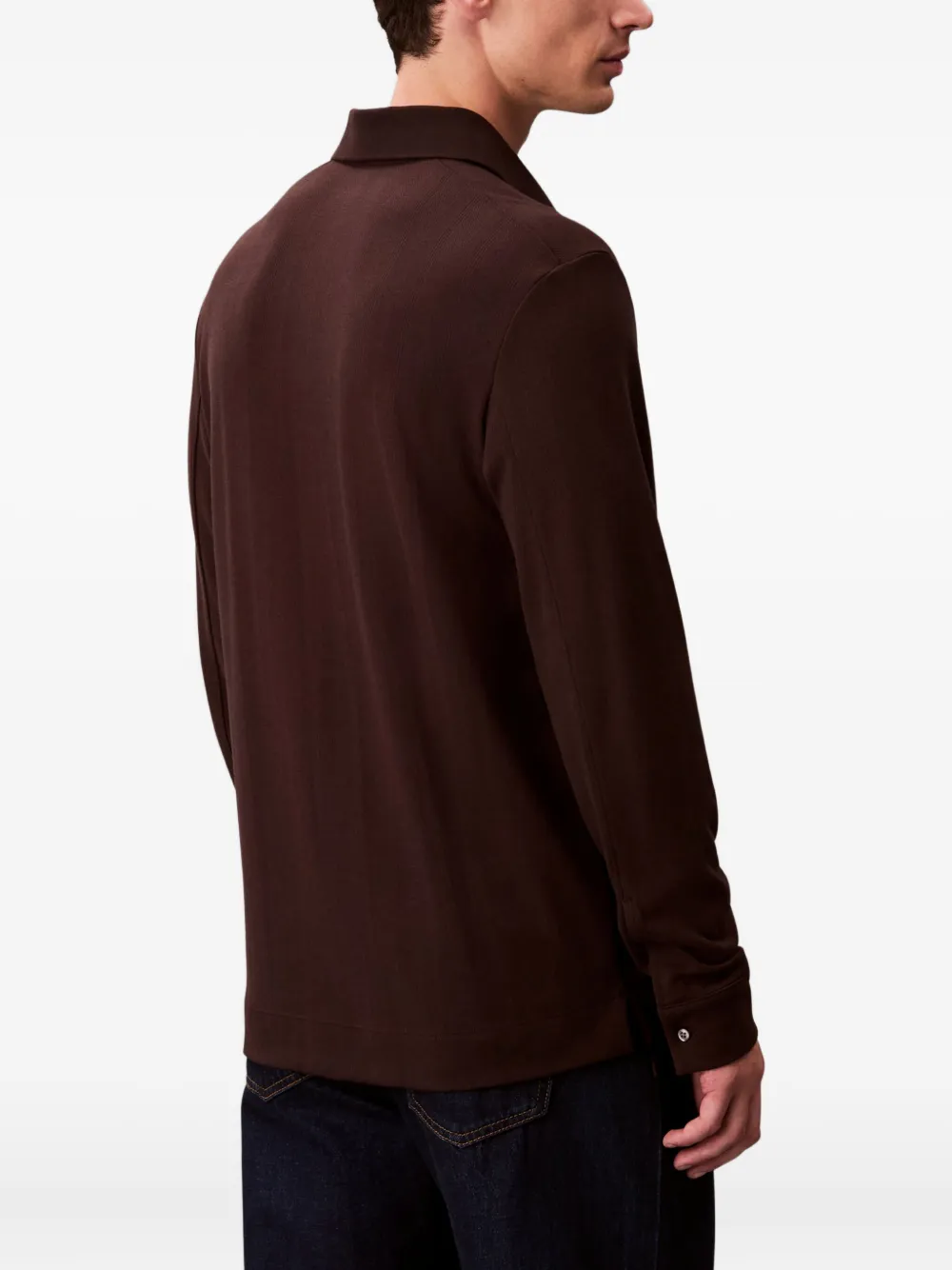 Calvin Klein Long-sleeved Polo Shirt In Brown