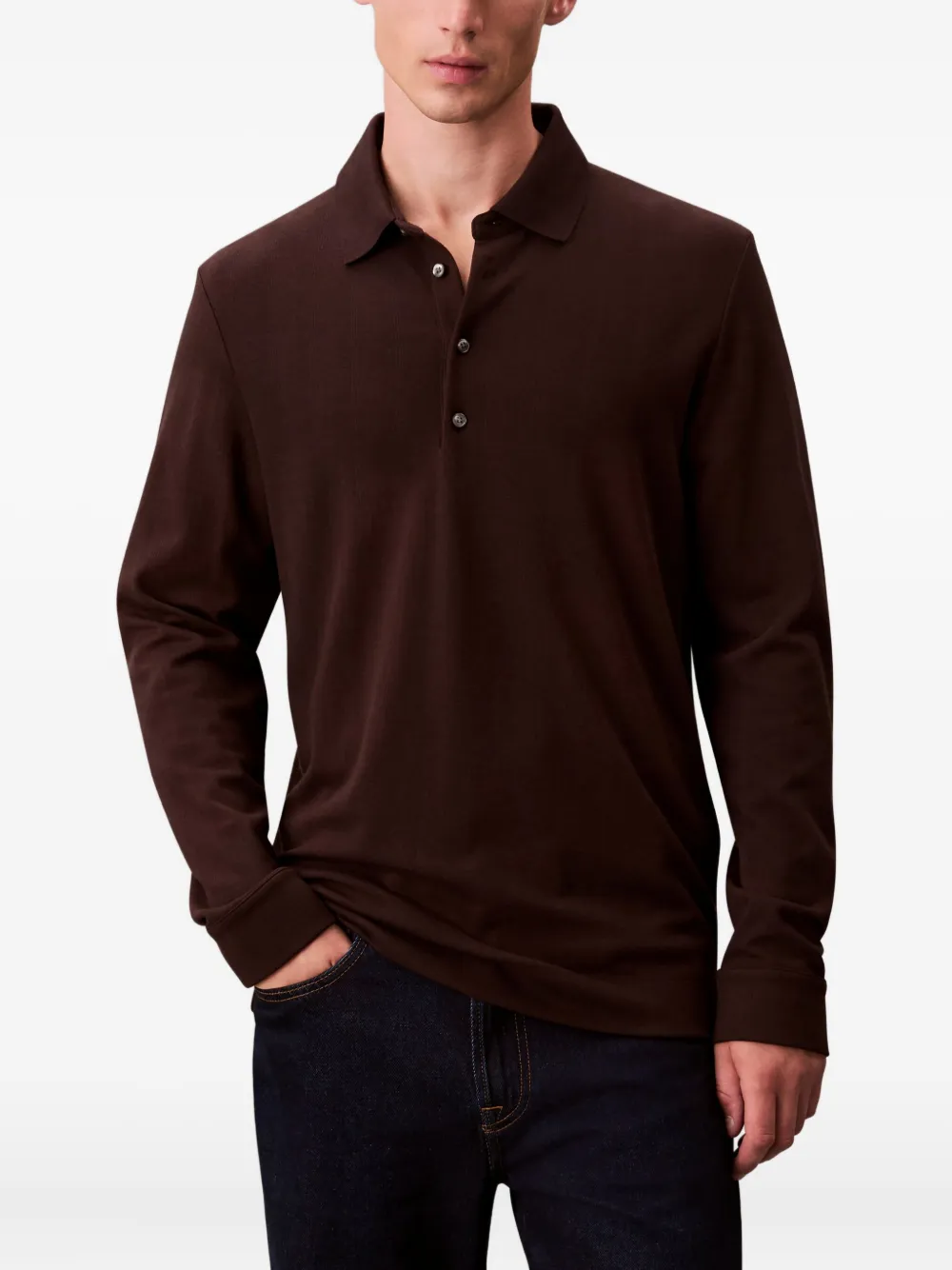 Calvin Klein Long-sleeved Polo Shirt In Brown