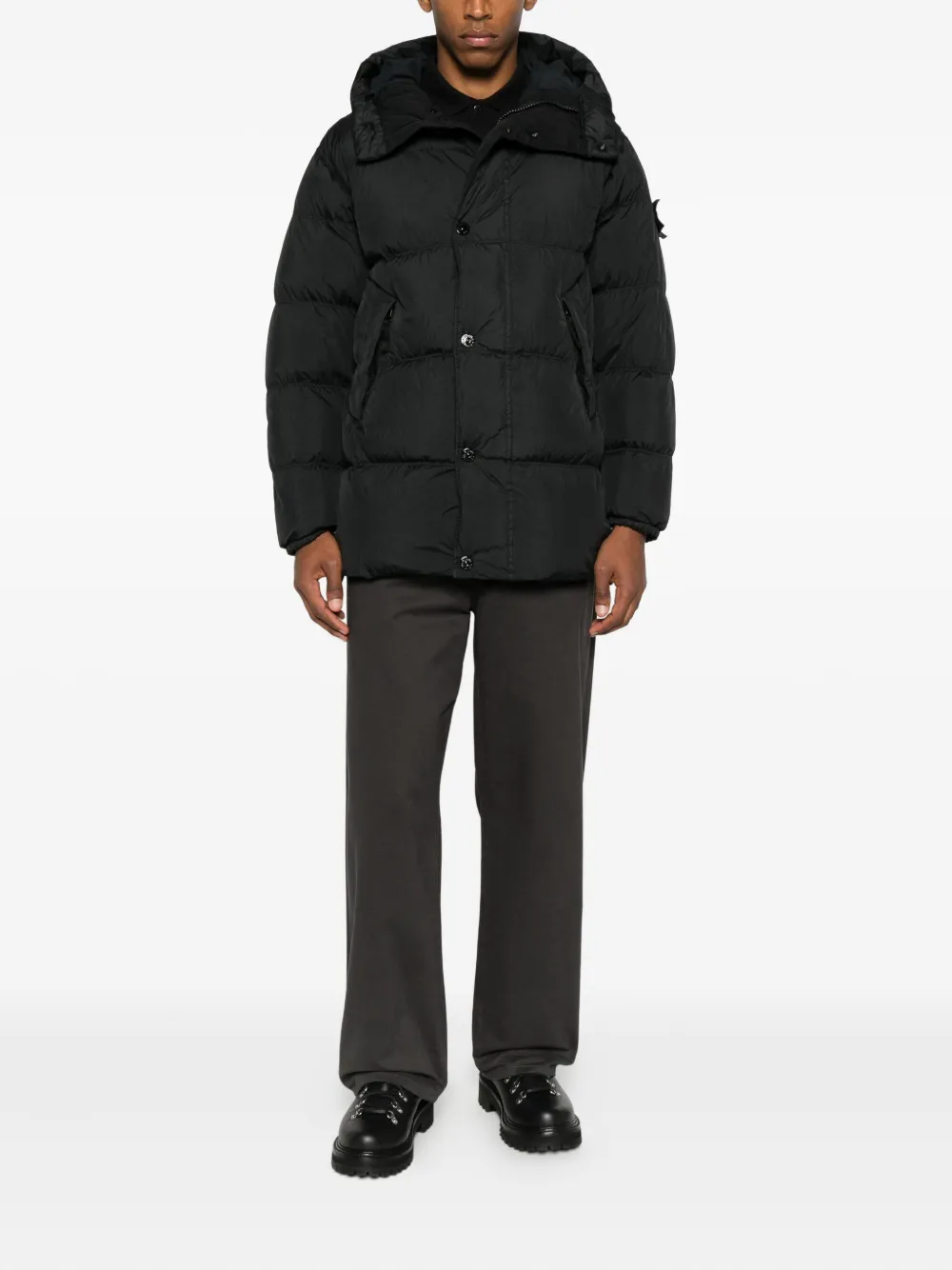 Stone Island button short parka - Zwart