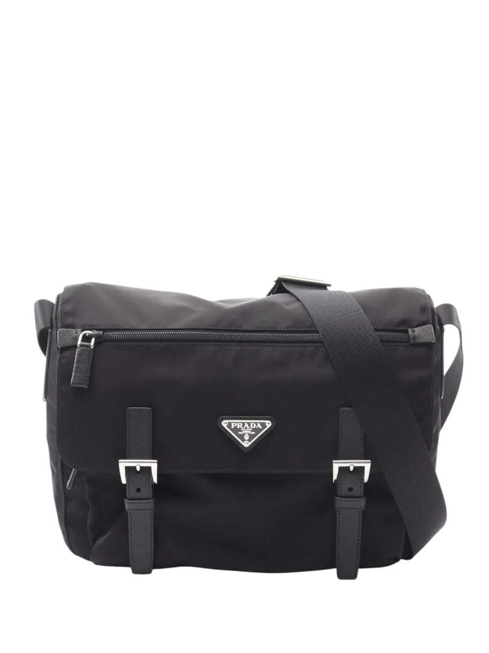 Prada Pre-Owned 2013-2025 テスート ジップ ダブルバックル メッセンジャー ショルダーバッグ - ブラック Prada Pre-Owned 2013-2025 テスート ジップ ダブルバックル メッセンジャー ショルダーバッグ - ブラック