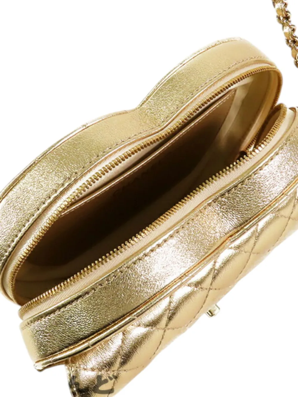 Pre-owned Chanel 2021-2025 Metallic Quilted Lambskin Cc In Love Heart Crossbody Bag In Gold
