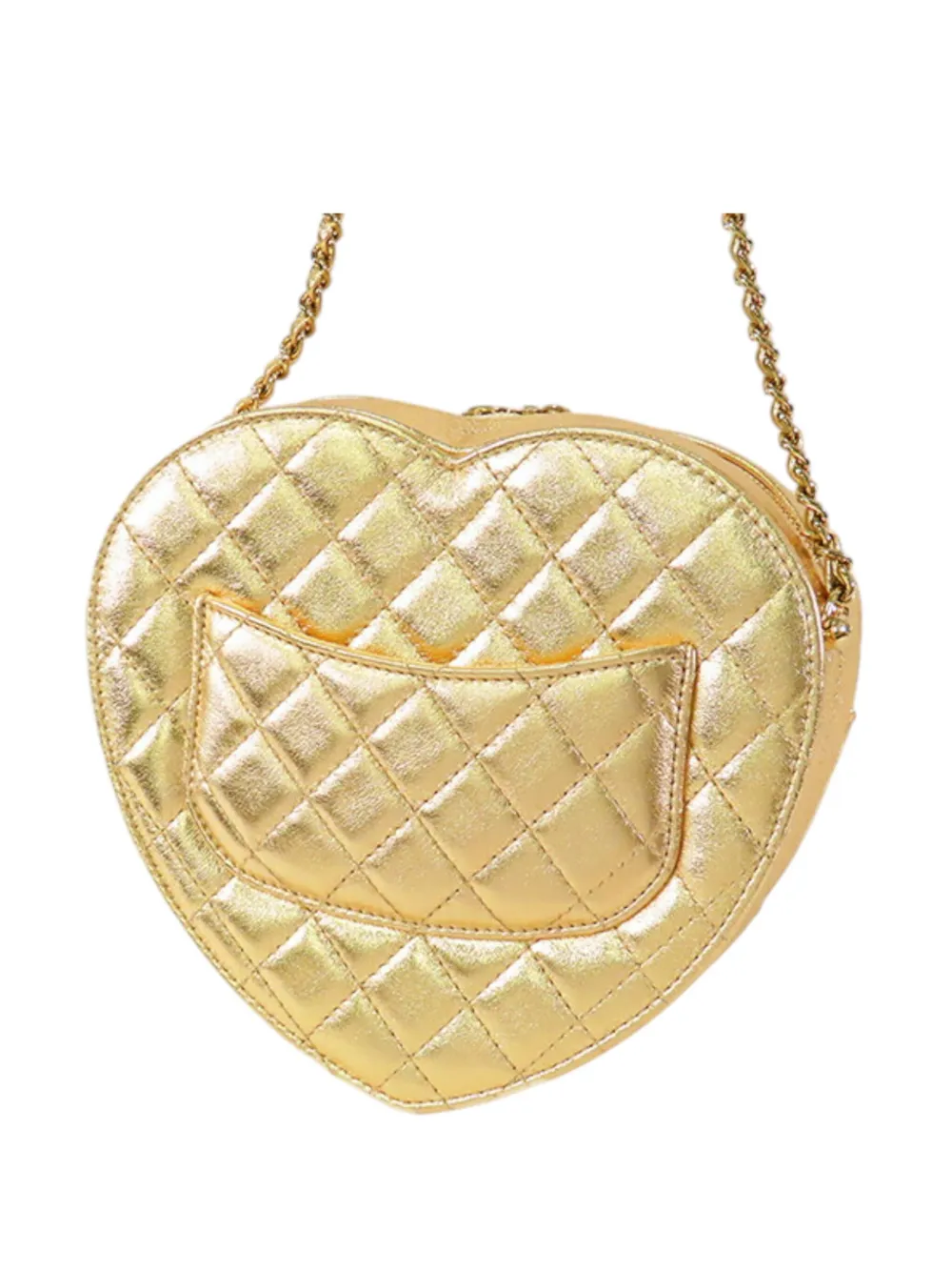 Pre-owned Chanel 2021-2025 Metallic Quilted Lambskin Cc In Love Heart Crossbody Bag In Gold