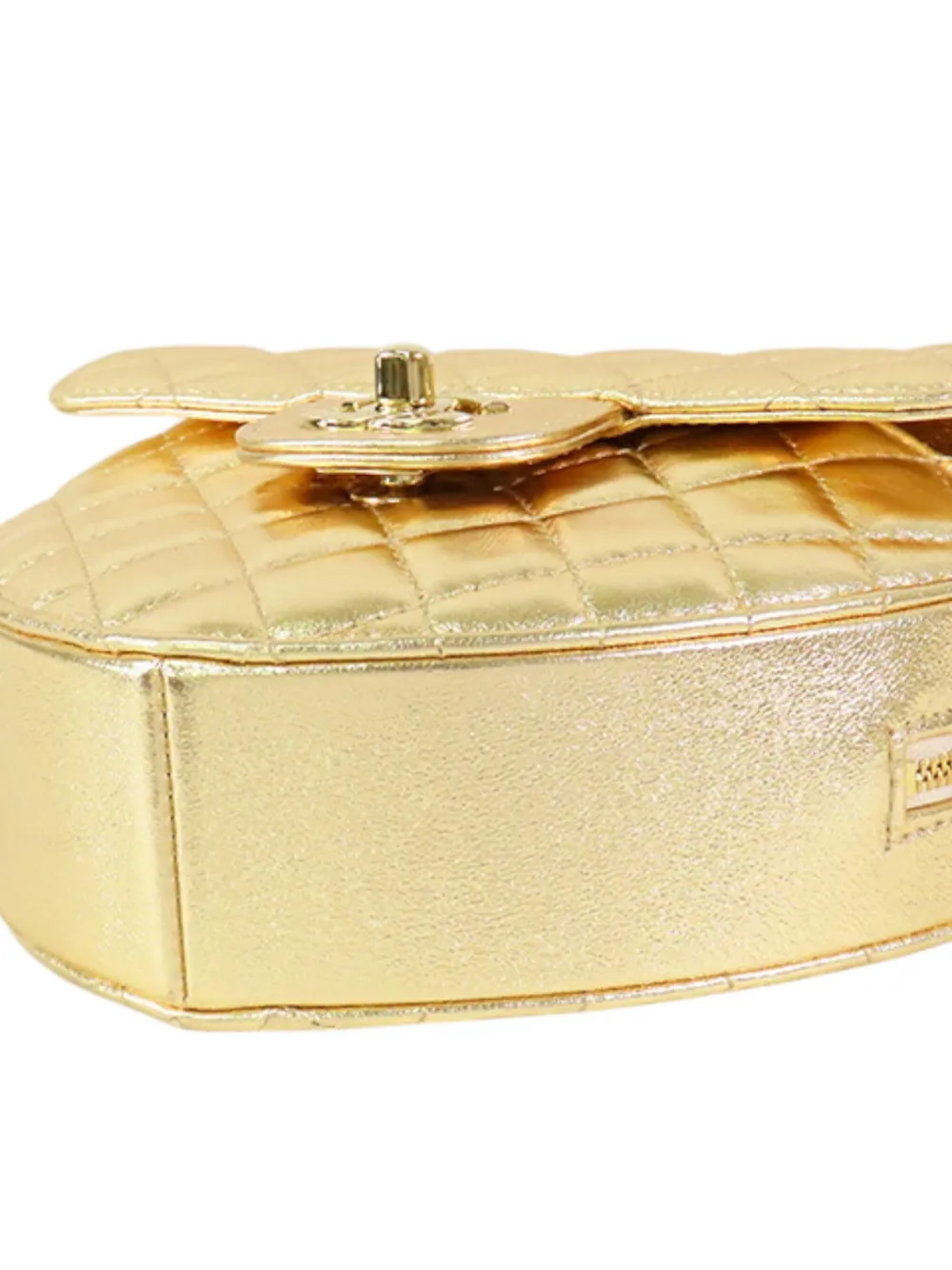 Pre-owned Chanel 2021-2025 Metallic Quilted Lambskin Cc In Love Heart Crossbody Bag In Gold