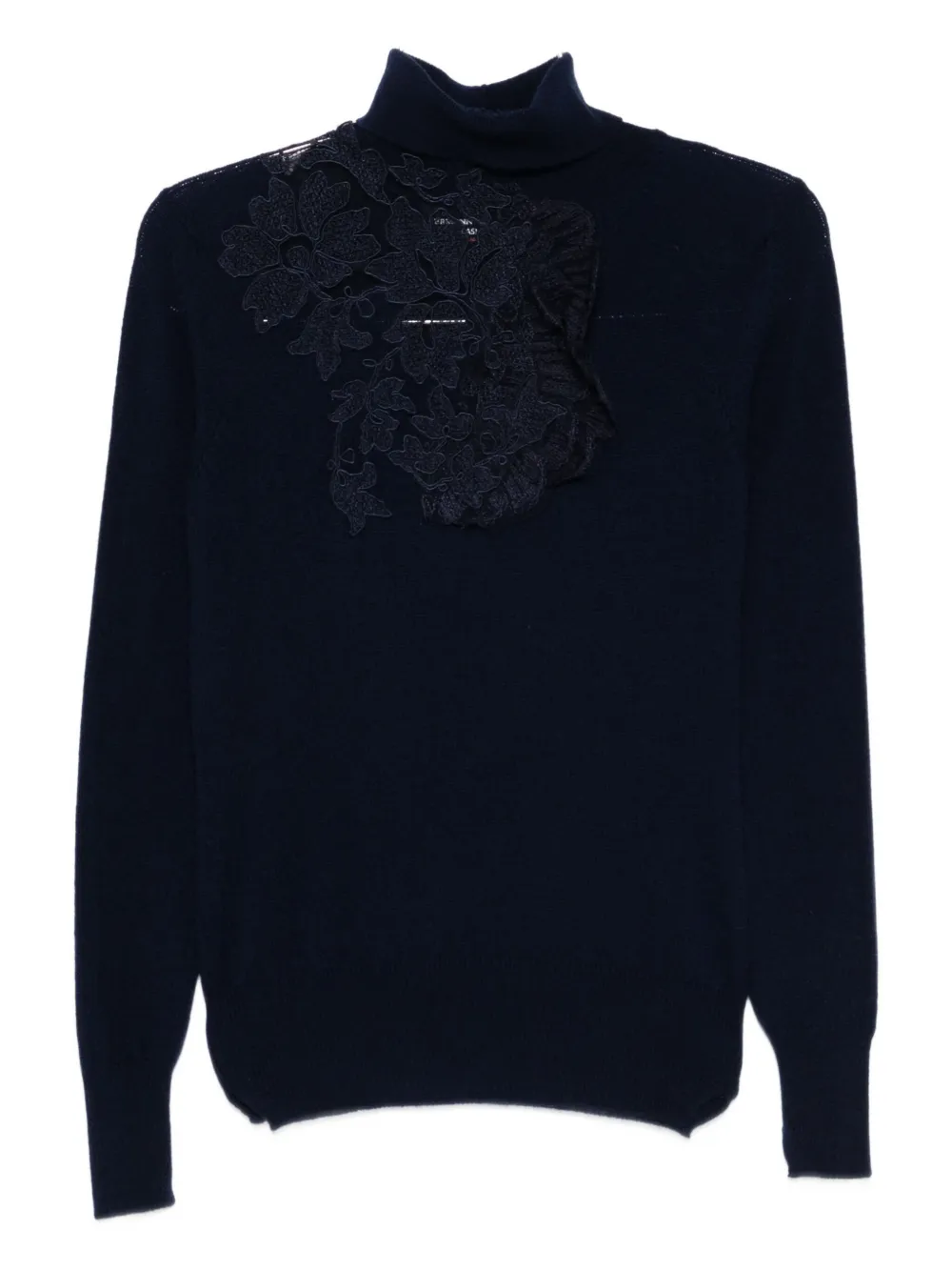 Ermanno Scervino High Neck Floral Lace Knitwear In Blue
