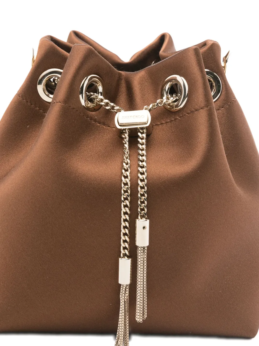 Jimmy Choo Chain Strap Bucket Bag Tassel Detail In Brown