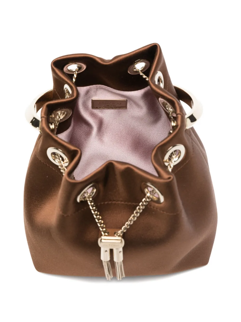 Jimmy Choo Chain Strap Bucket Bag Tassel Detail In Brown