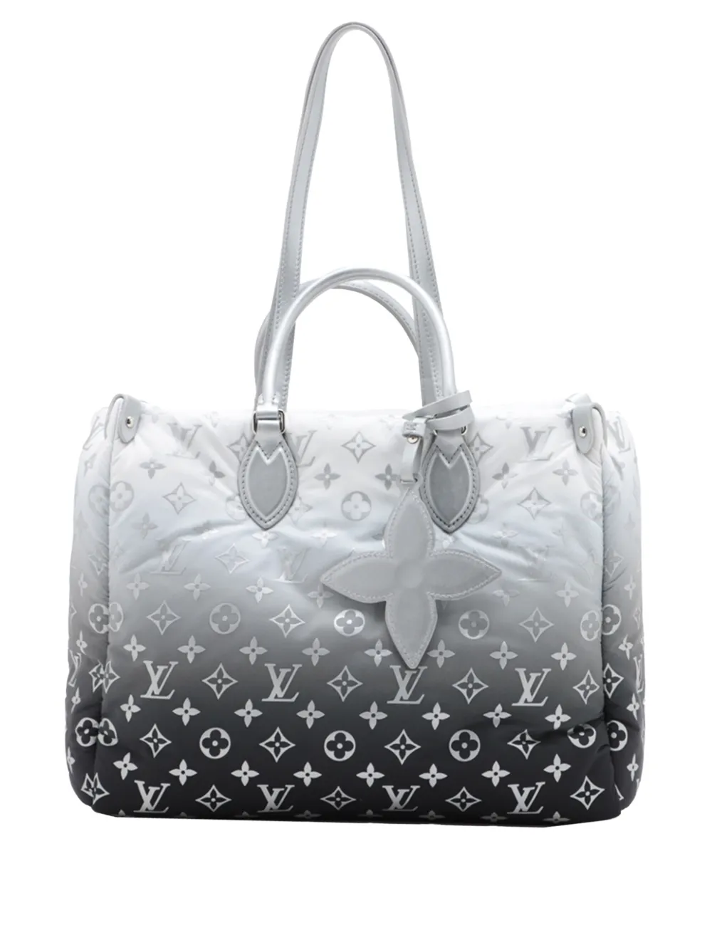 Pre-owned Louis Vuitton 2021-2025 Monogram Nylon Gradient Onthego Mm Satchel In Gray