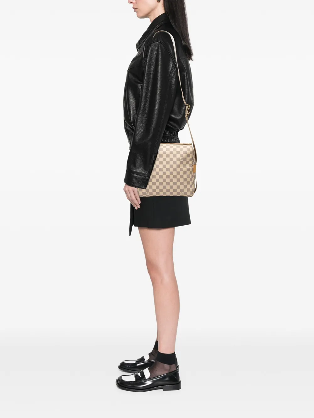 Pre-owned Louis Vuitton 2007 Damier Azur Naviglio Crossbody Bag In White