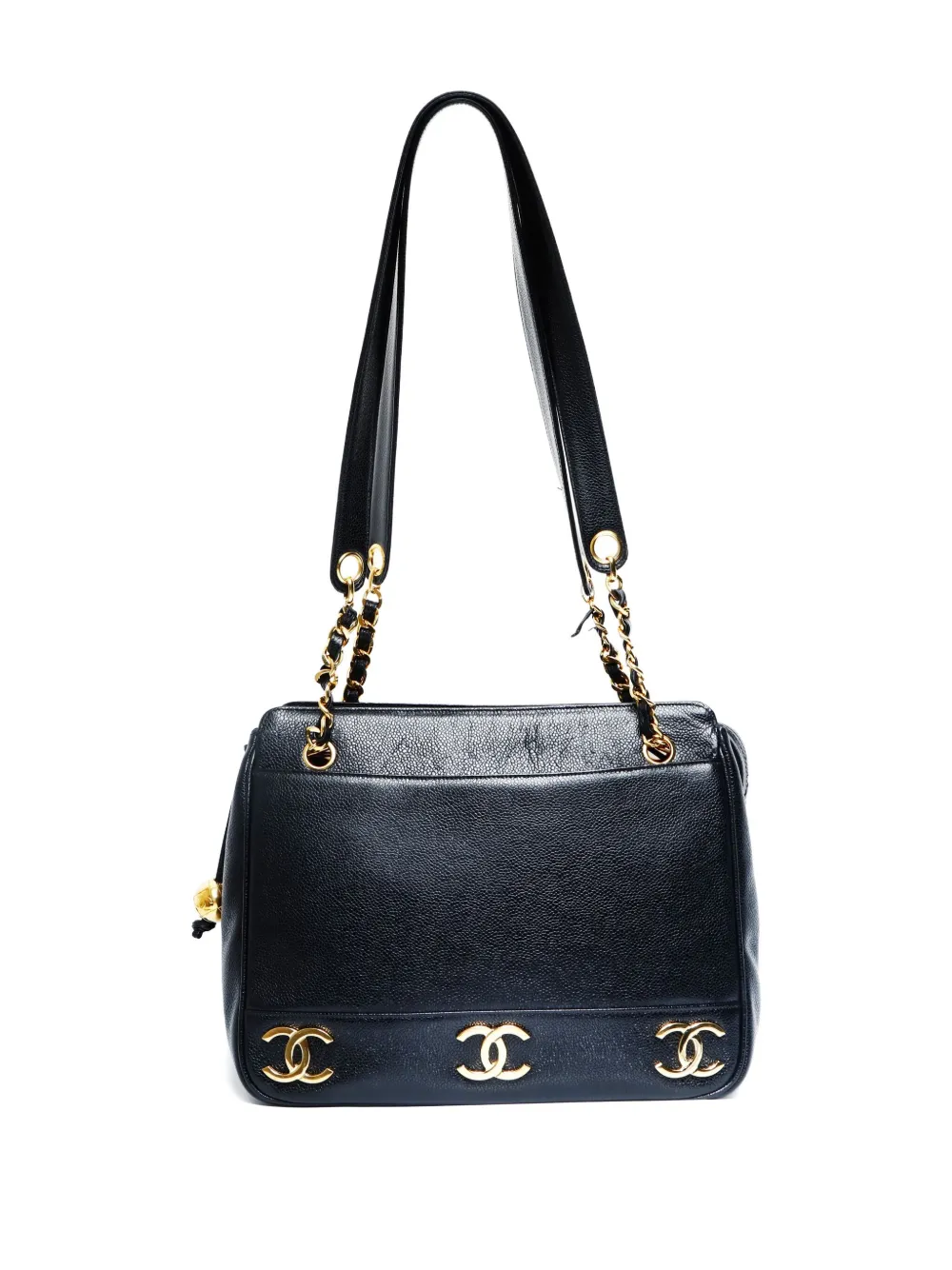 CHANEL Pre-Owned 1994-1996 トリプル ココマーク キャビア ショルダーバッグ - ブラック CHANEL Pre-Owned 1994-1996 トリプル ココマーク キャビア ショルダーバッグ - ブラック