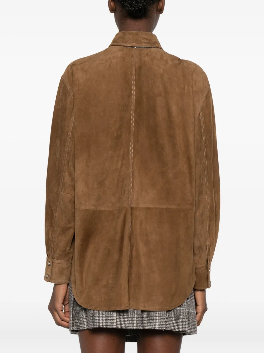 Brunello Cucinelli Blouse met vlakken en knopen Bruin