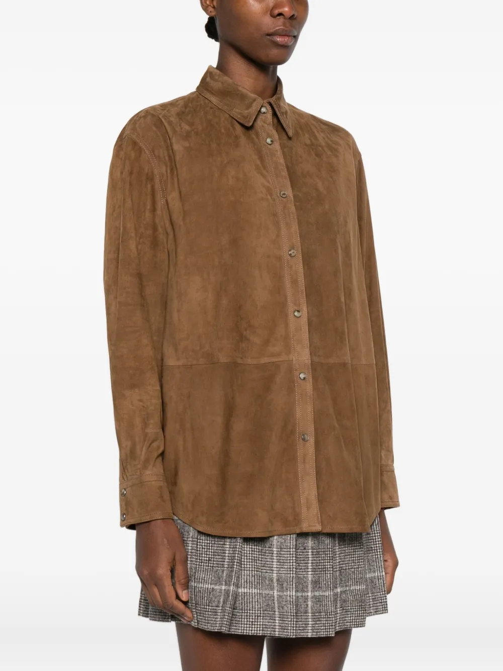 Brunello Cucinelli Blouse met vlakken en knopen Bruin