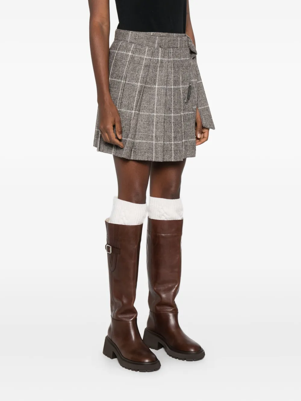 Brunello Cucinelli Check Mini Skirt In Brown