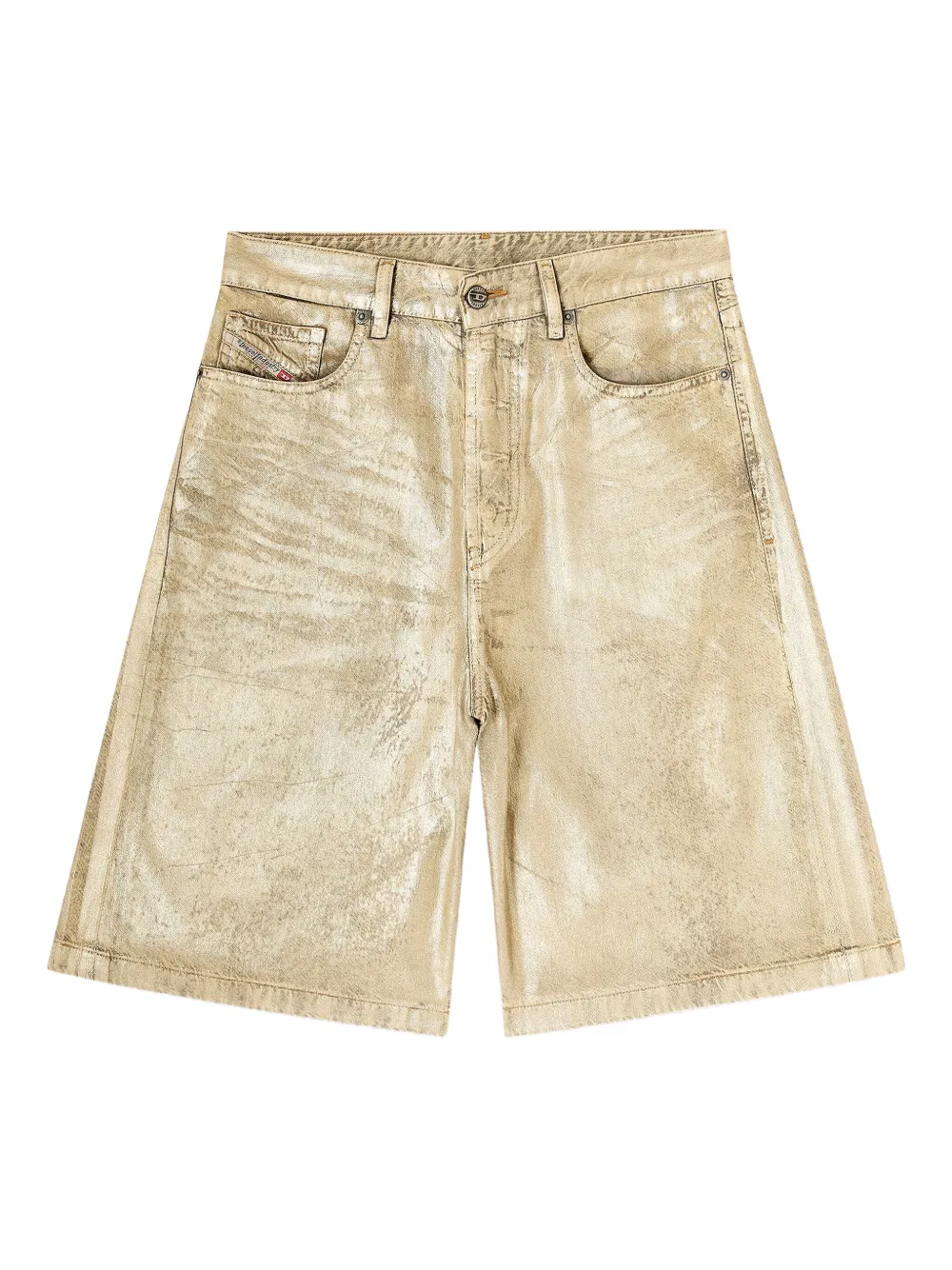 Diesel X Karol G De-sire Metallic-effect Denim Shorts In Gold