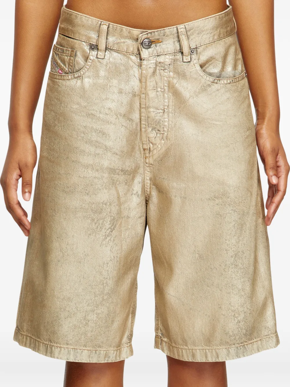 Diesel X Karol G De-sire Metallic-effect Denim Shorts In Gold