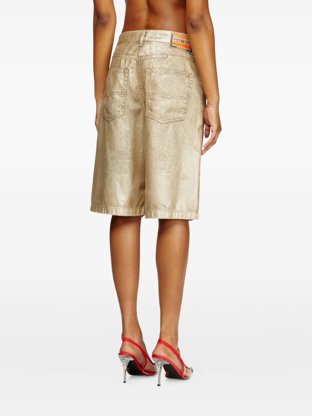 Diesel X Karol G De-sire Metallic-effect Denim Shorts In Gold