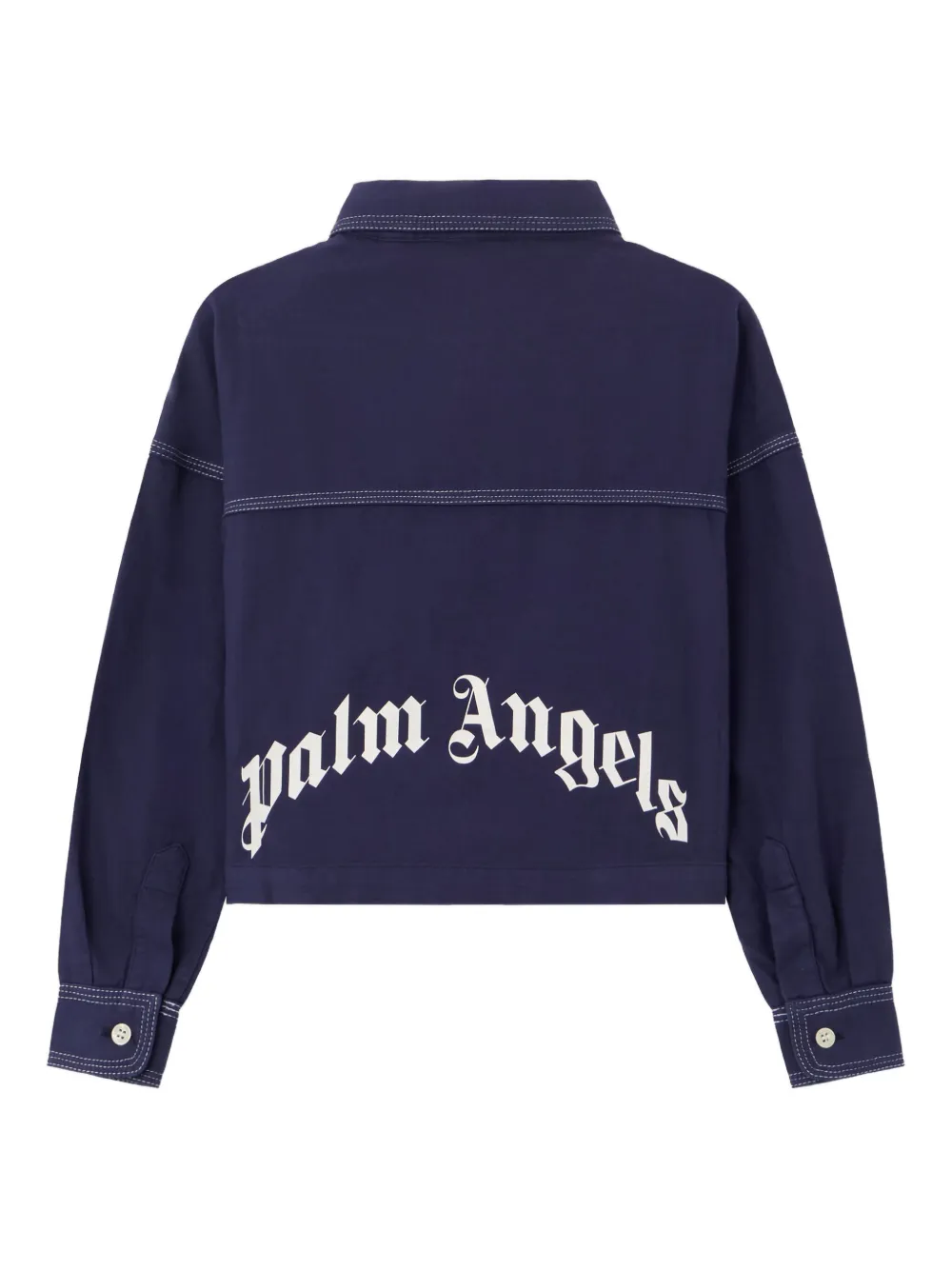 Palm Angels Curved Logo Flannel Shirt In Blue