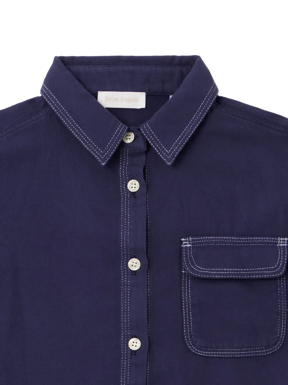 Palm Angels Curved Logo Flannel Shirt In Blue