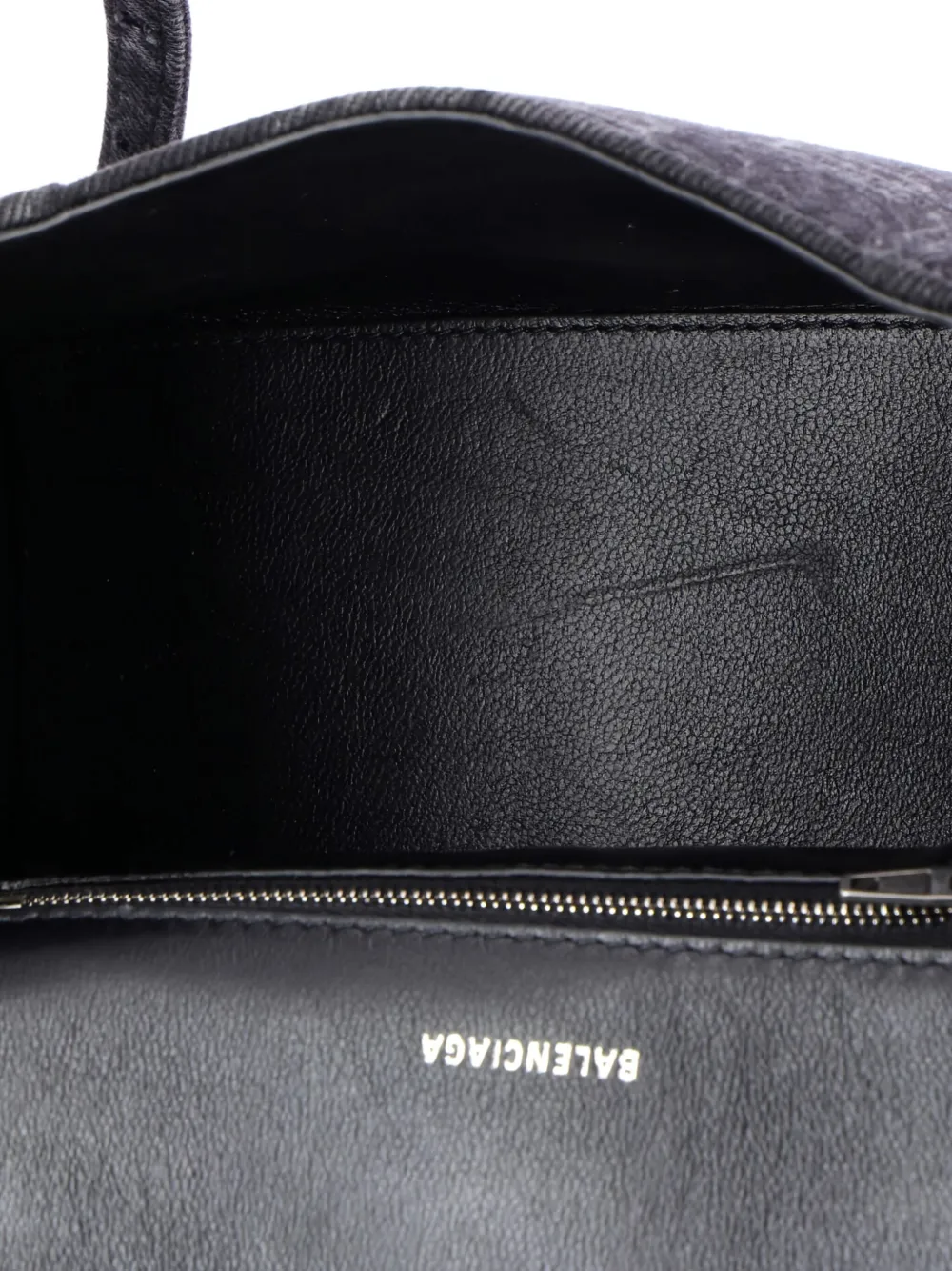 Pre-owned Balenciaga Hourglass Top Handle Bag Bb Monogram Denim Small Satchel In Gray