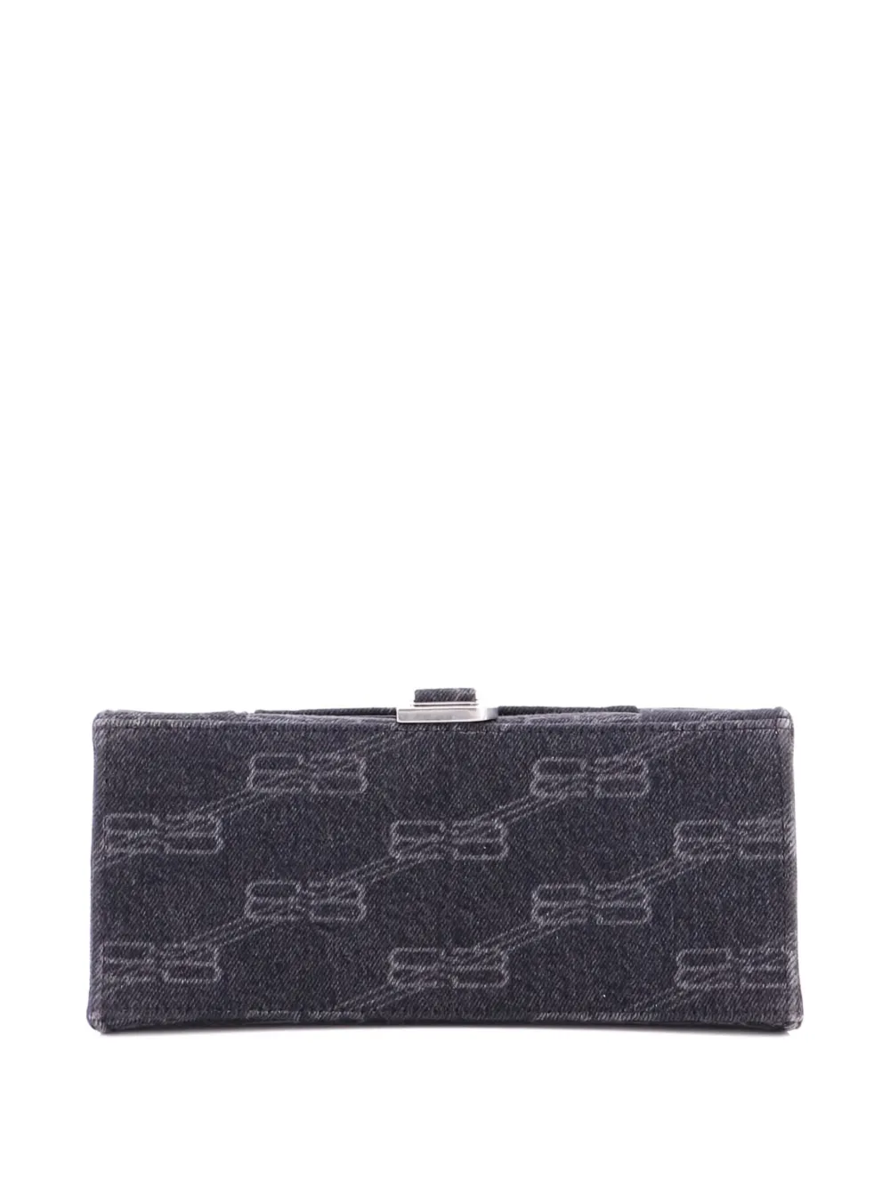 Pre-owned Balenciaga Hourglass Top Handle Bag Bb Monogram Denim Small Satchel In Gray