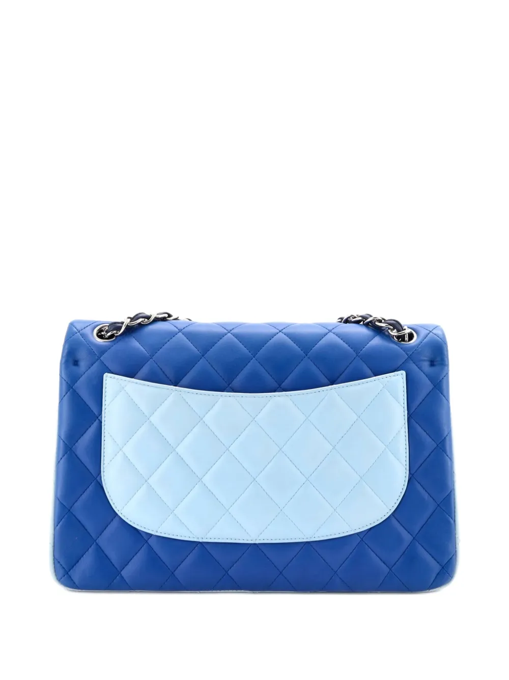 Pre-owned Chanel Tricolor Classic Double Flap Bag Quilted Lambskin Jumbo Shoulder Bag In Blue