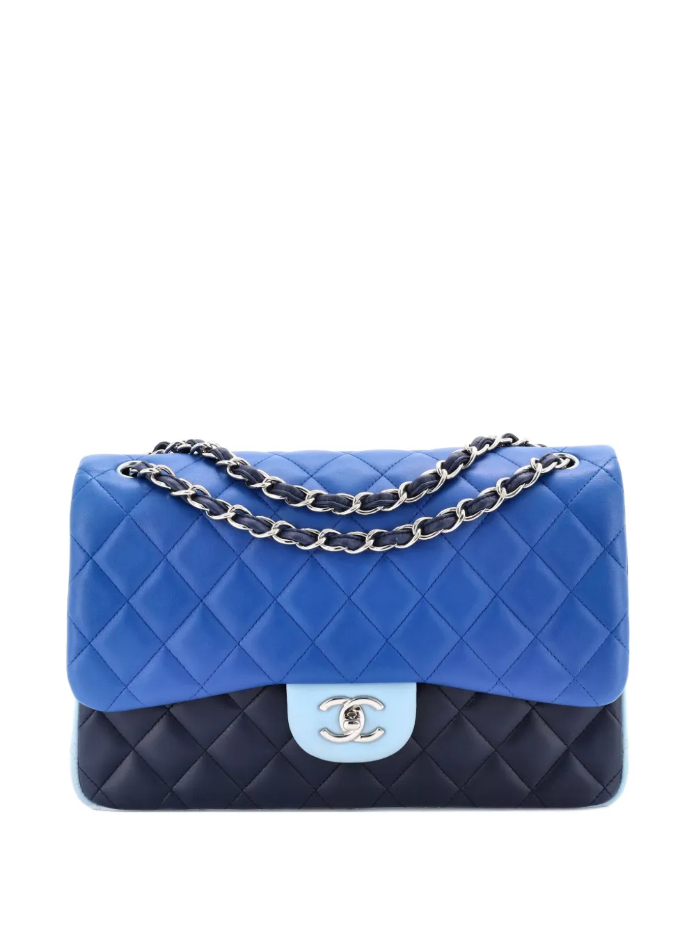 Pre-owned Chanel Tricolor Classic Double Flap Bag Quilted Lambskin Jumbo Shoulder Bag In Blue