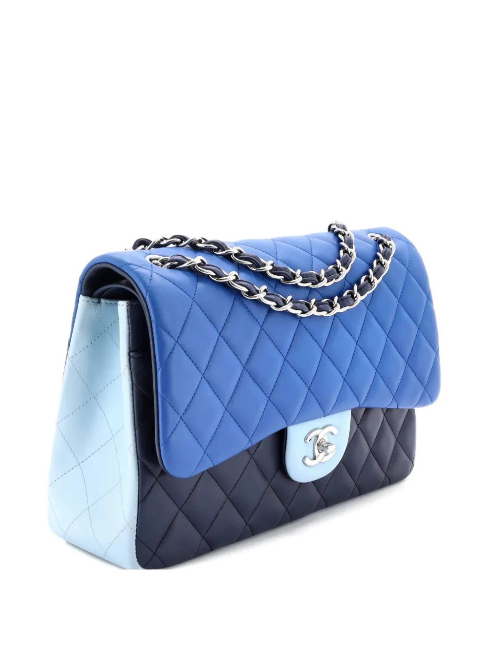 Pre-owned Chanel Tricolor Classic Double Flap Bag Quilted Lambskin Jumbo Shoulder Bag In Blue