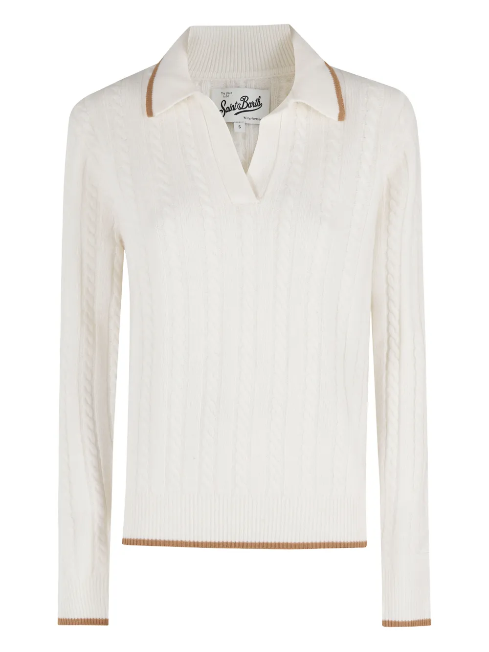 Mc2 Saint Barth Cable-knit Collared Sweater In Neutral