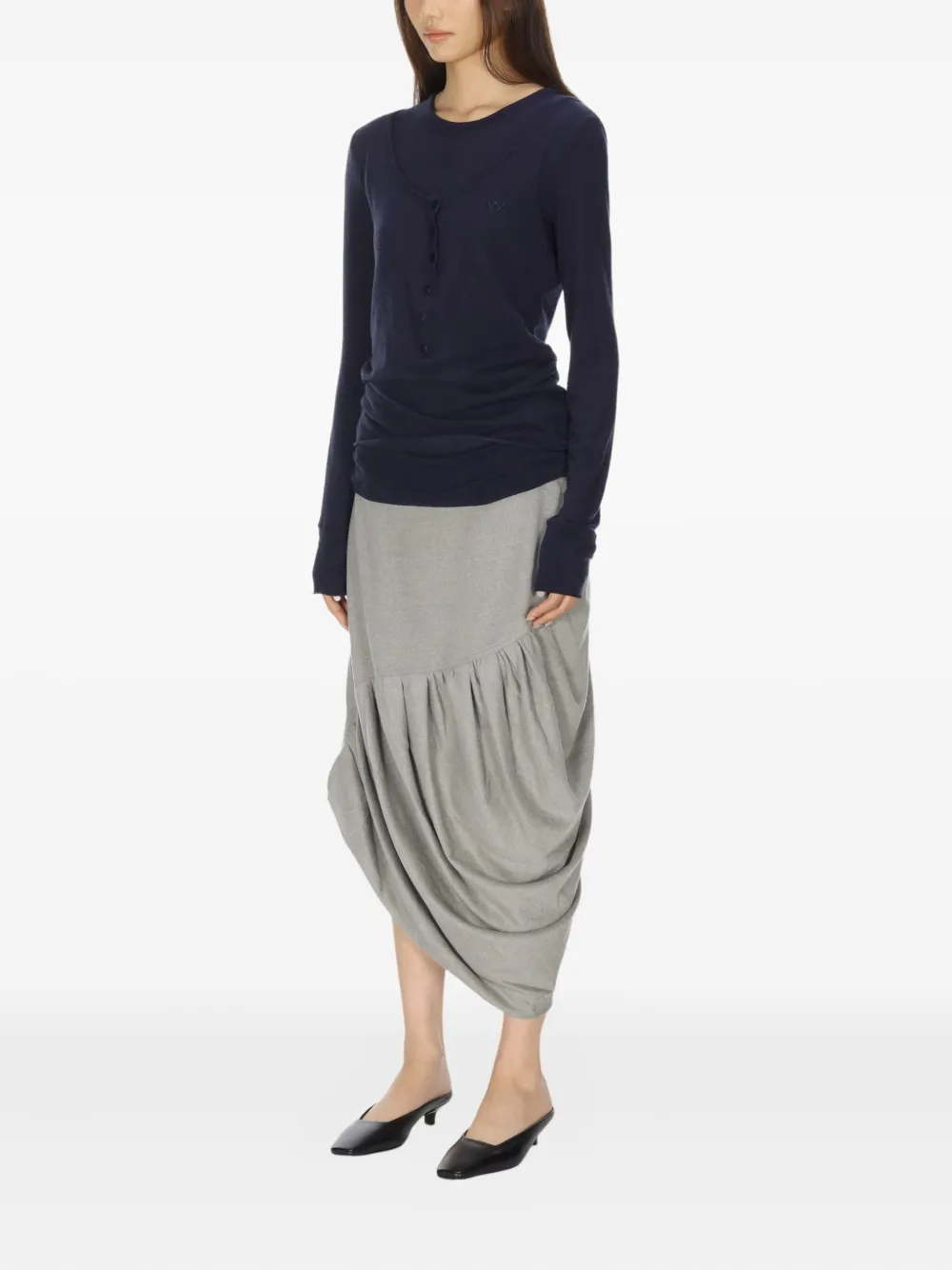 Open Yy Crew Neck Button-detail T-shirt In Black