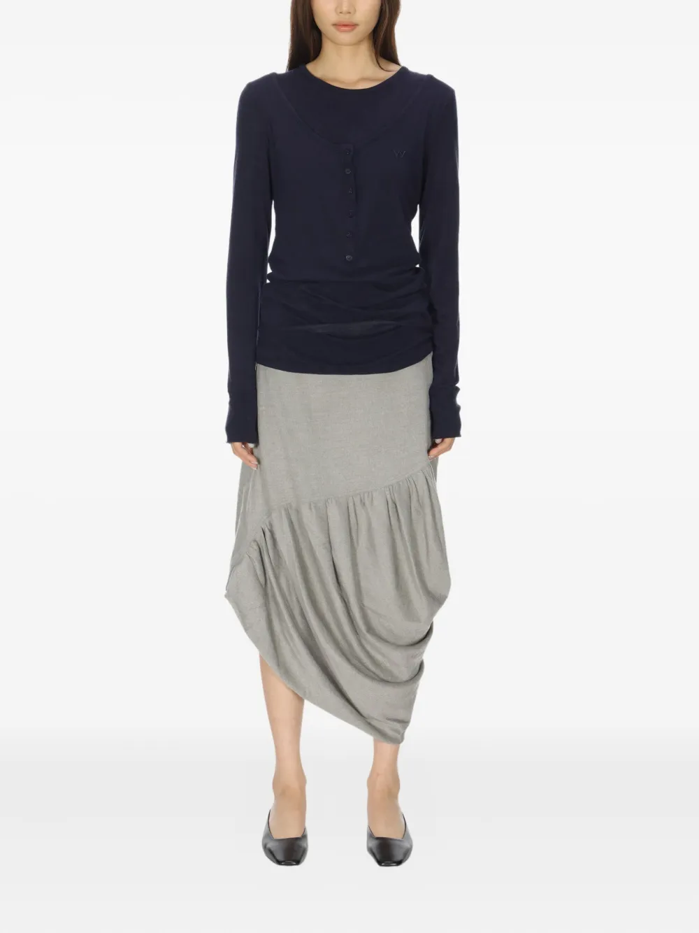 Open Yy Crew Neck Button-detail T-shirt In Black