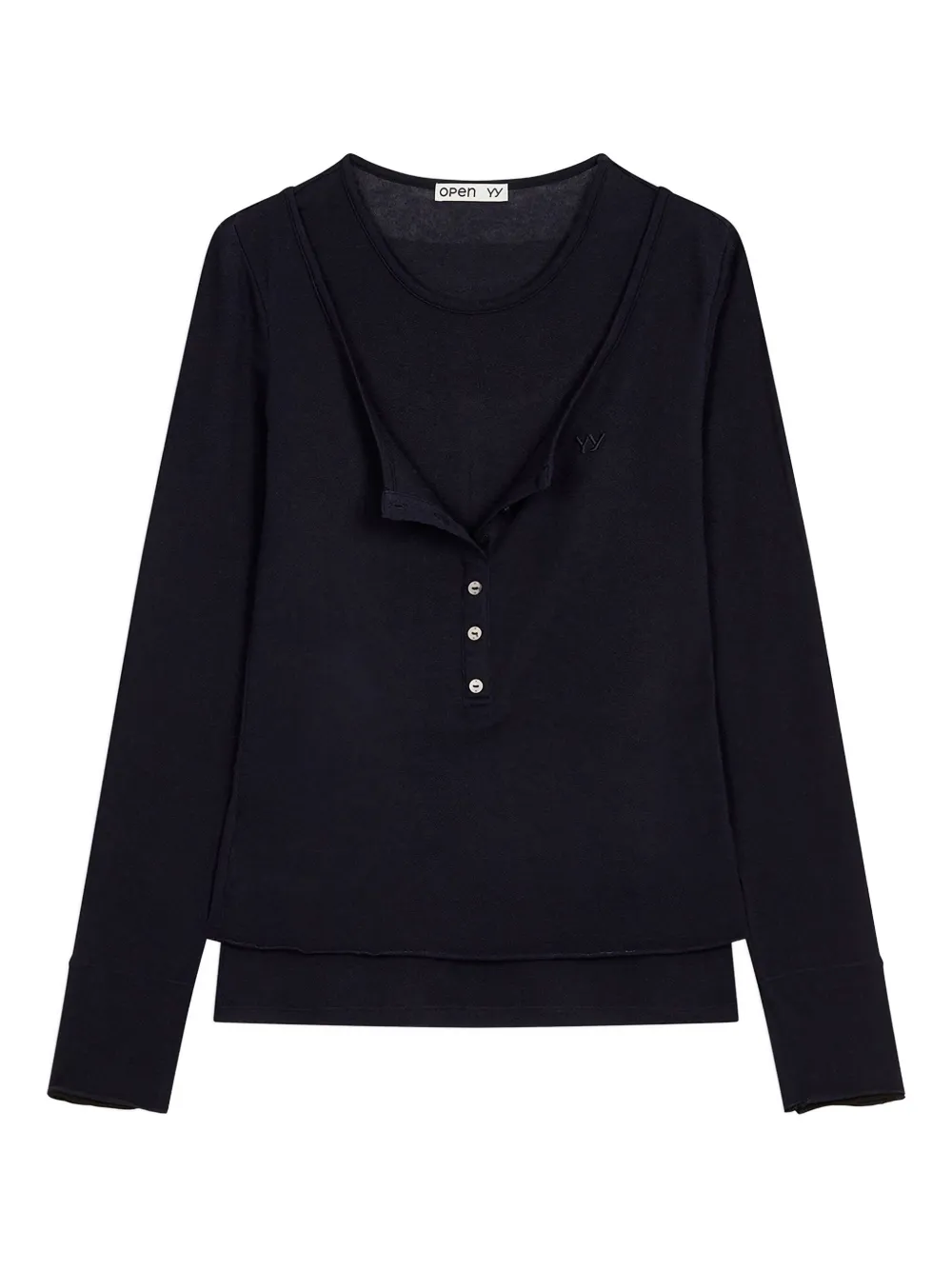 Open Yy Crew Neck Button-detail T-shirt In Black