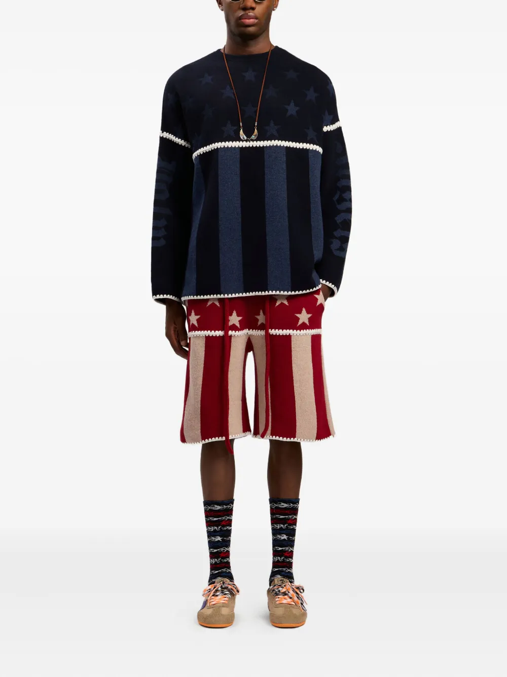 Palm Angels Shorts met sterren en strepen - Rood