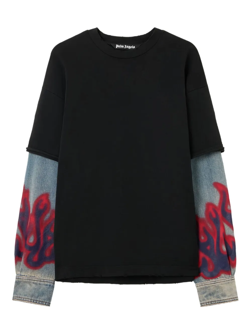 Palm Angels Langärmeliger Flame Hybrid Pullover | Schwarz | Image 1