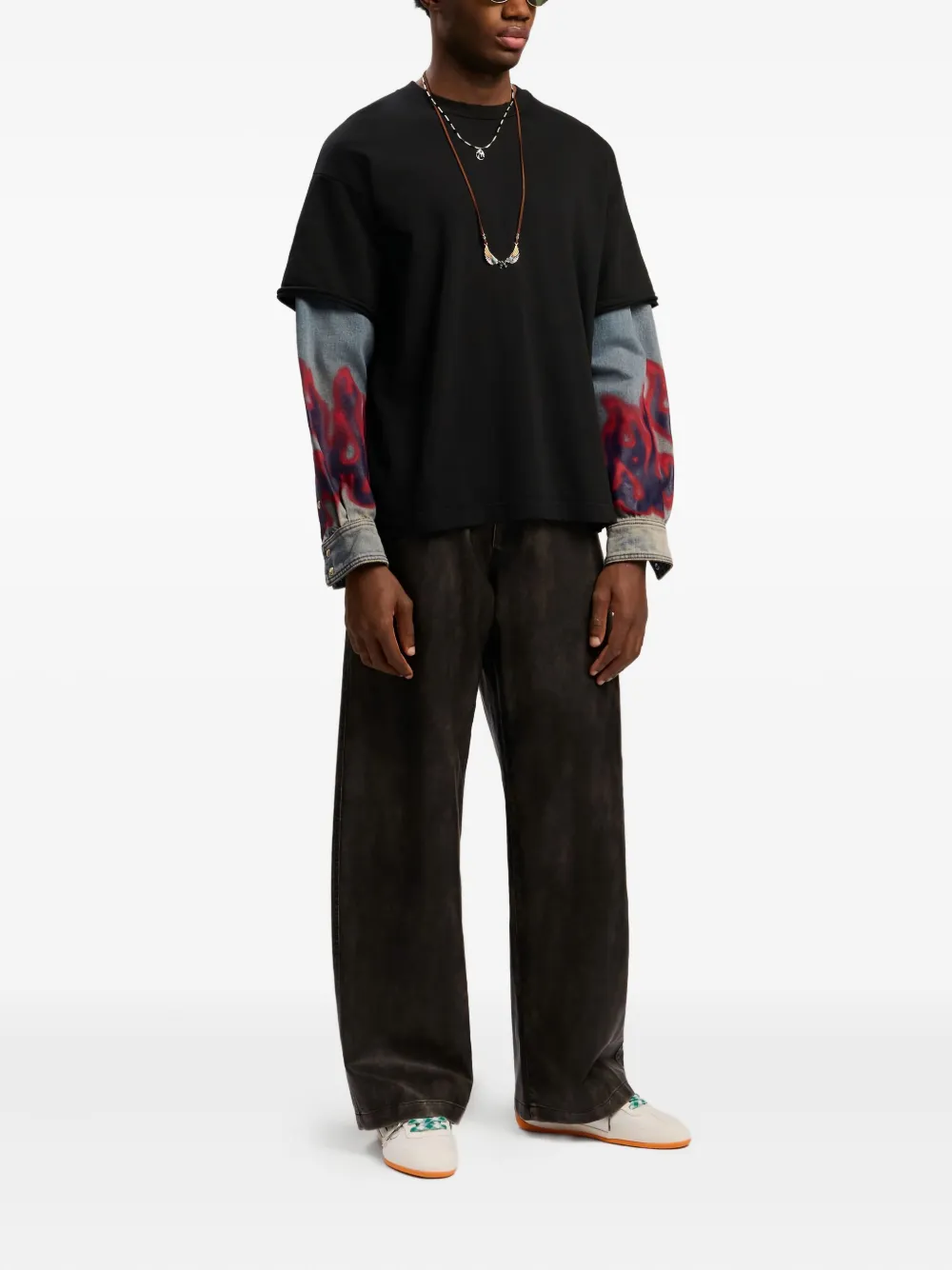 Palm Angels Flame Hybrid trui met lange mouwen - Zwart