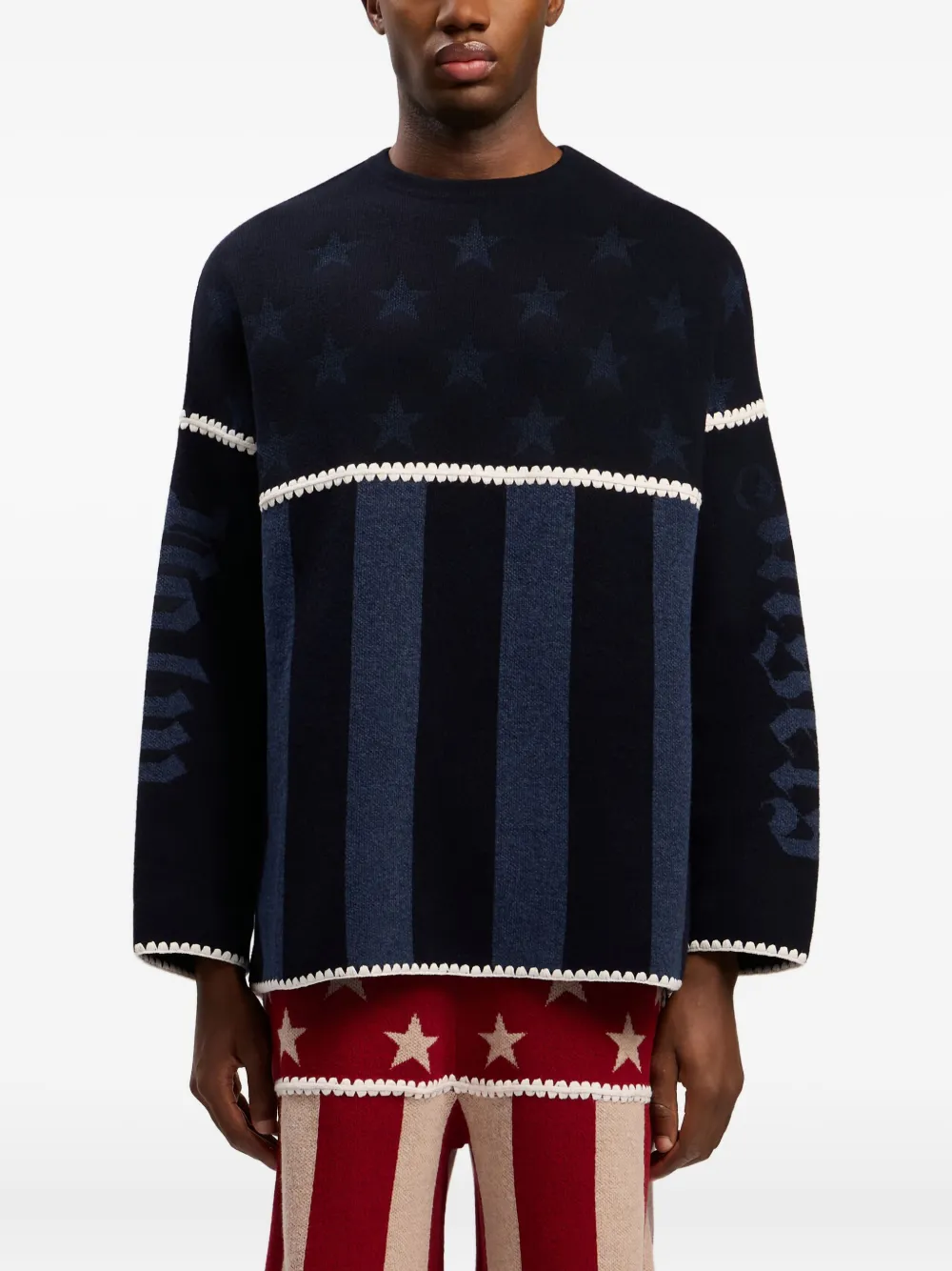 Palm Angels Trui met sterren en strepen Blauw