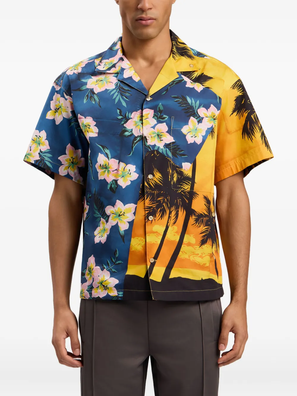 Palm Angels Overhemd met bloemenprint en korte mouwen Blauw