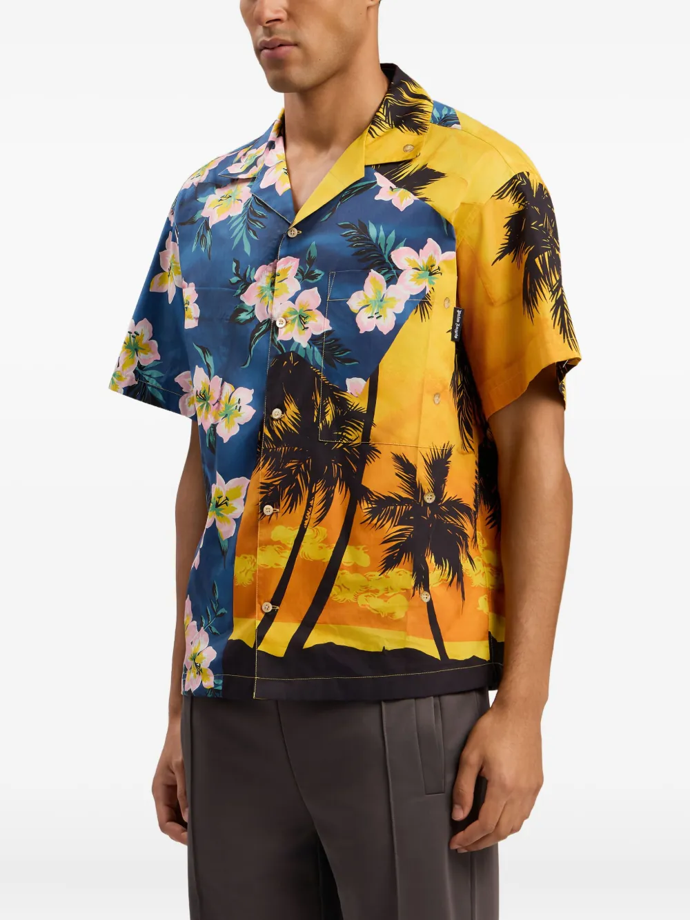 Palm Angels Overhemd met bloemenprint en korte mouwen Blauw