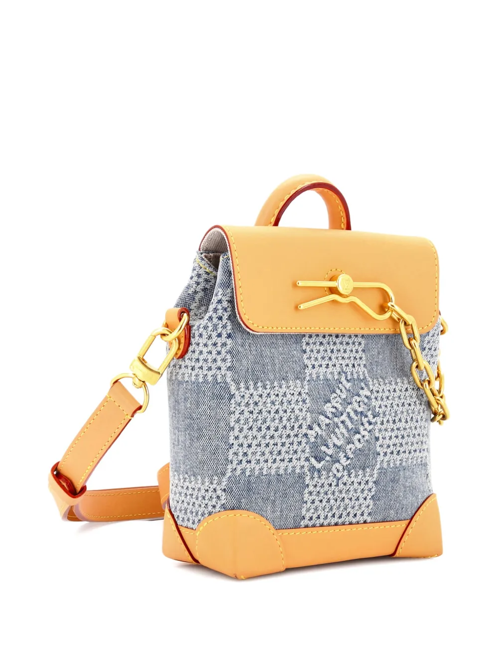 Pre-owned Louis Vuitton 2021-2025 Steamer Bag Damier 3d Denim Nano Crossbody Bag In Blue