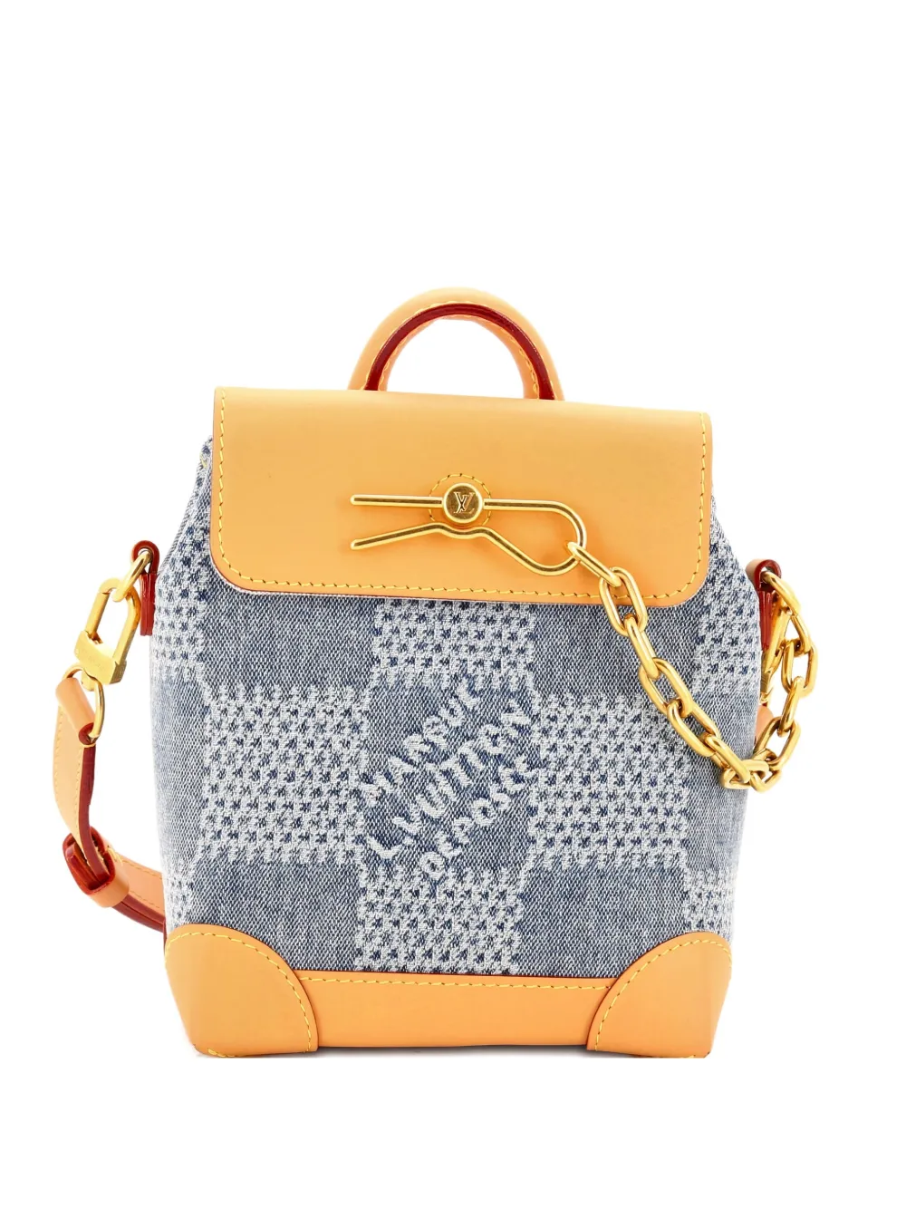 Pre-owned Louis Vuitton 2021-2025 Steamer Bag Damier 3d Denim Nano Crossbody Bag In Blue