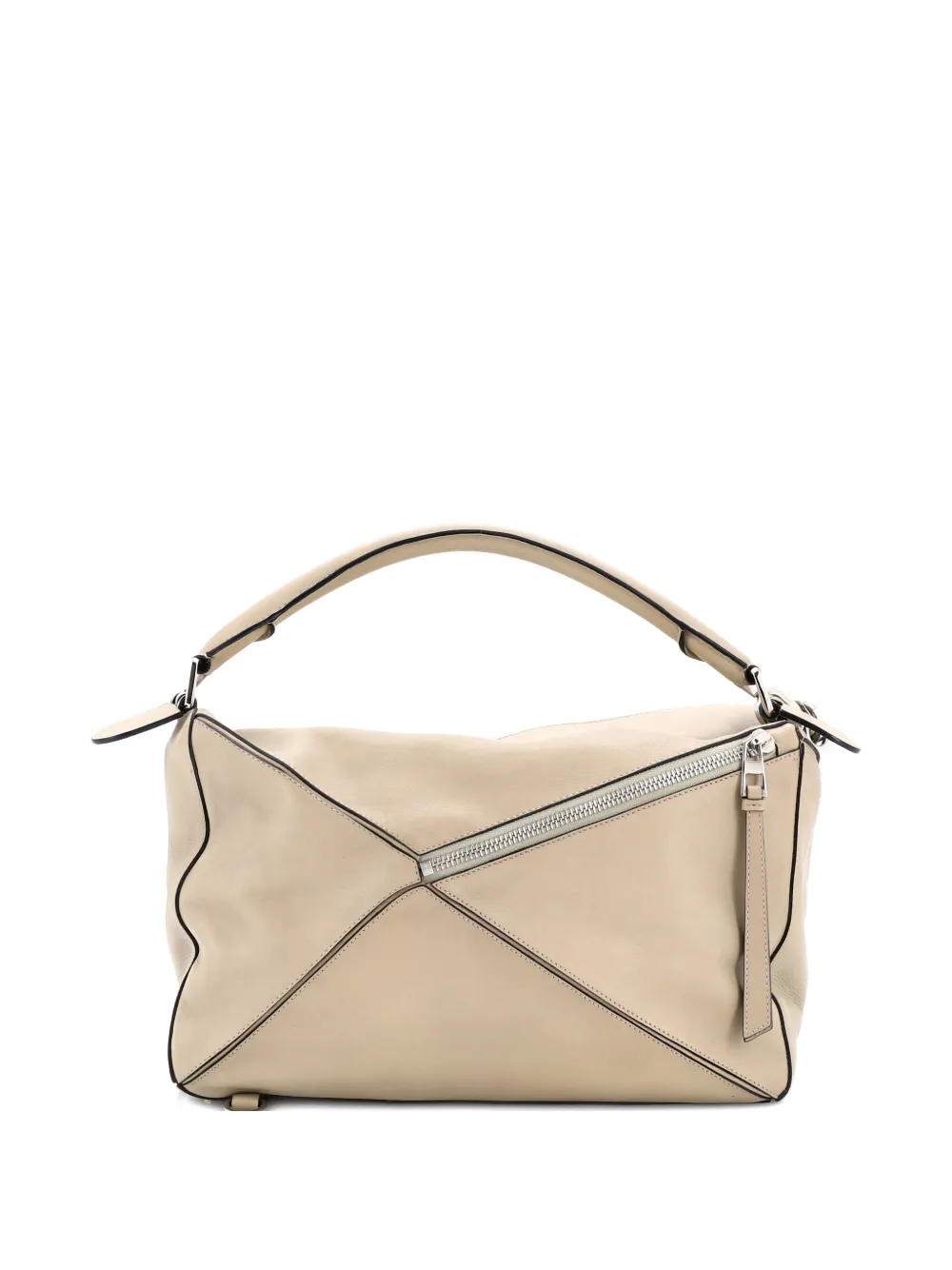Pre-owned Loewe Puzzle Bag Leather Large Satchel In Neutral