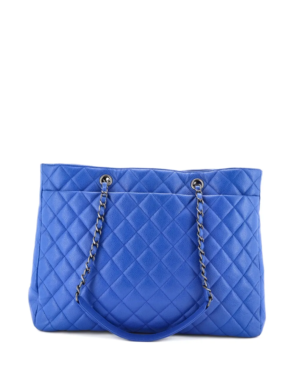 Pre-owned Chanel Classic Cc Shopping Quilted Caviar Large Tote Bag In Blue