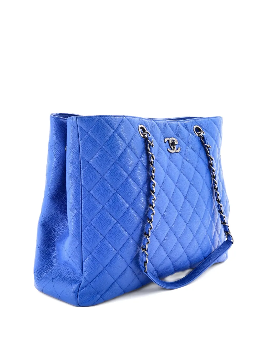 Pre-owned Chanel Classic Cc Shopping Quilted Caviar Large Tote Bag In Blue