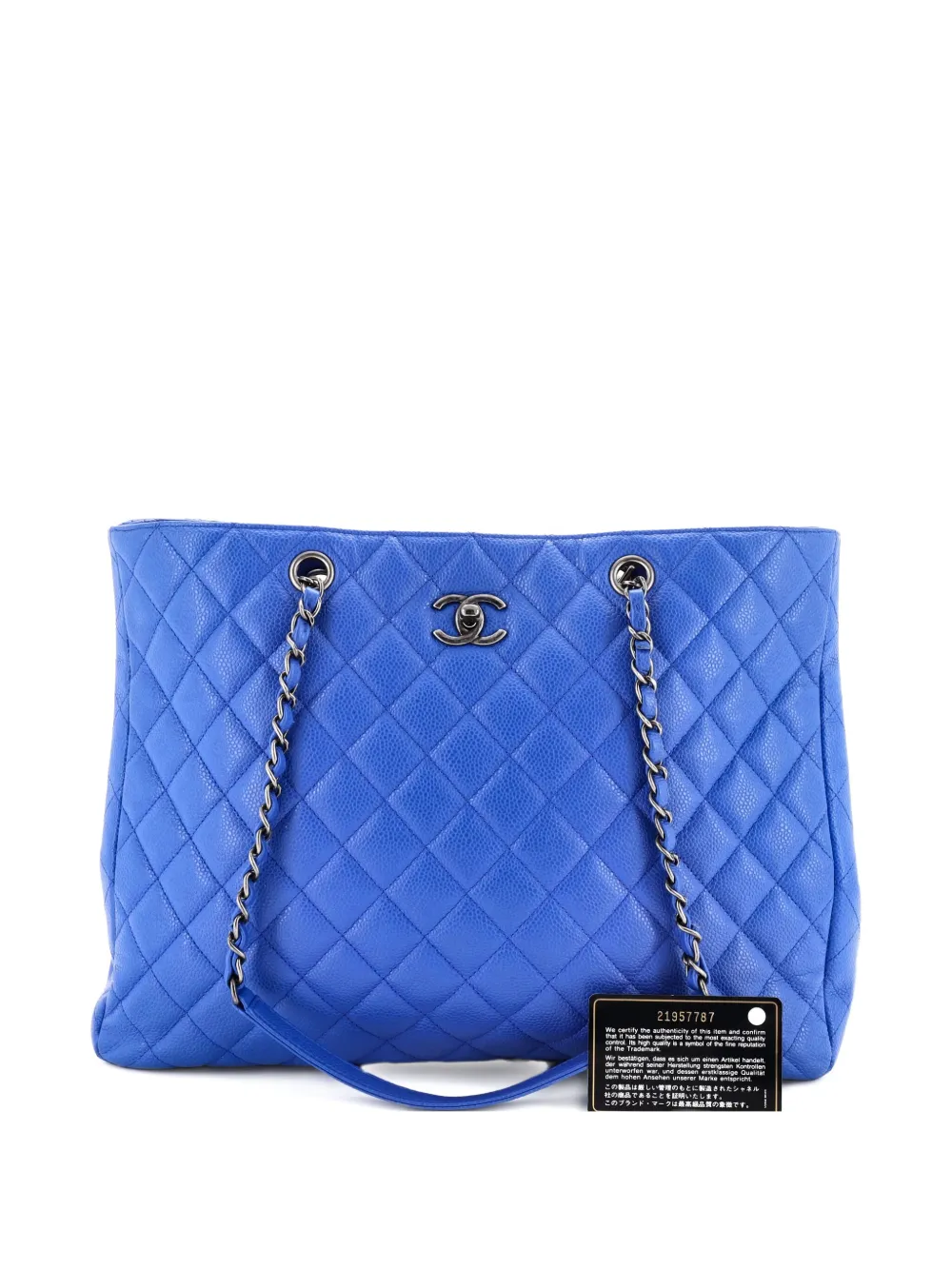Pre-owned Chanel Classic Cc Shopping Quilted Caviar Large Tote Bag In Blue