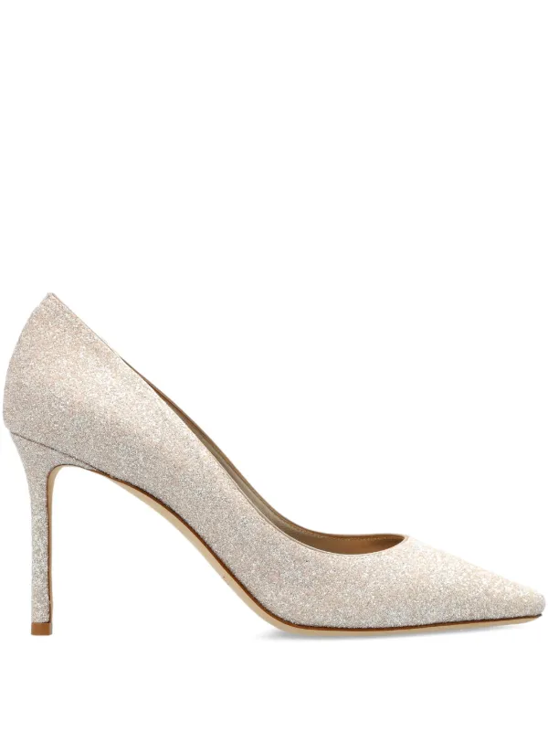 Jimmy Choo 85mm Romy Pointed Heeled Pumps in Neutrals