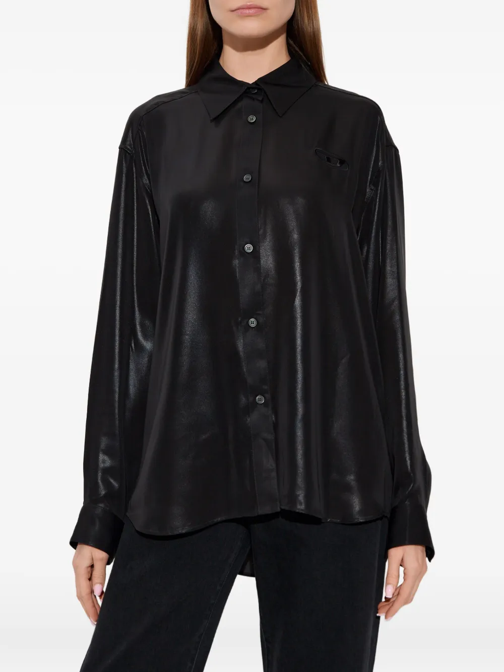 Diesel C-Simplier blouse met knopen en logo Zwart