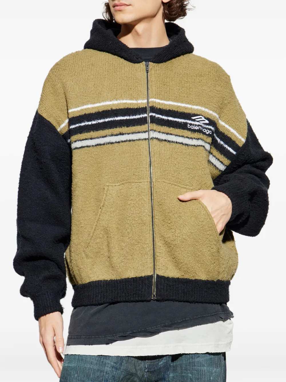 Balenciaga Gestreepte hoodie met rits Beige